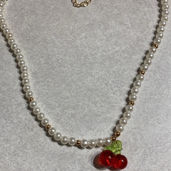 Elegant Pearl Necklace with Cherry Pendant - Picture 7 of 7